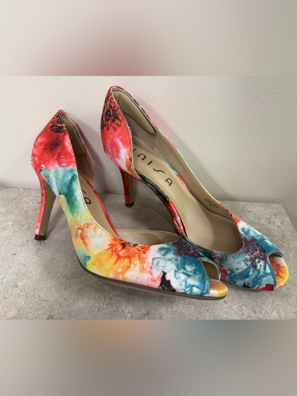 Unisa Multicolor Floral Peep-Toe Heels. Jubilee Watercolor Size 8 ( EUC)